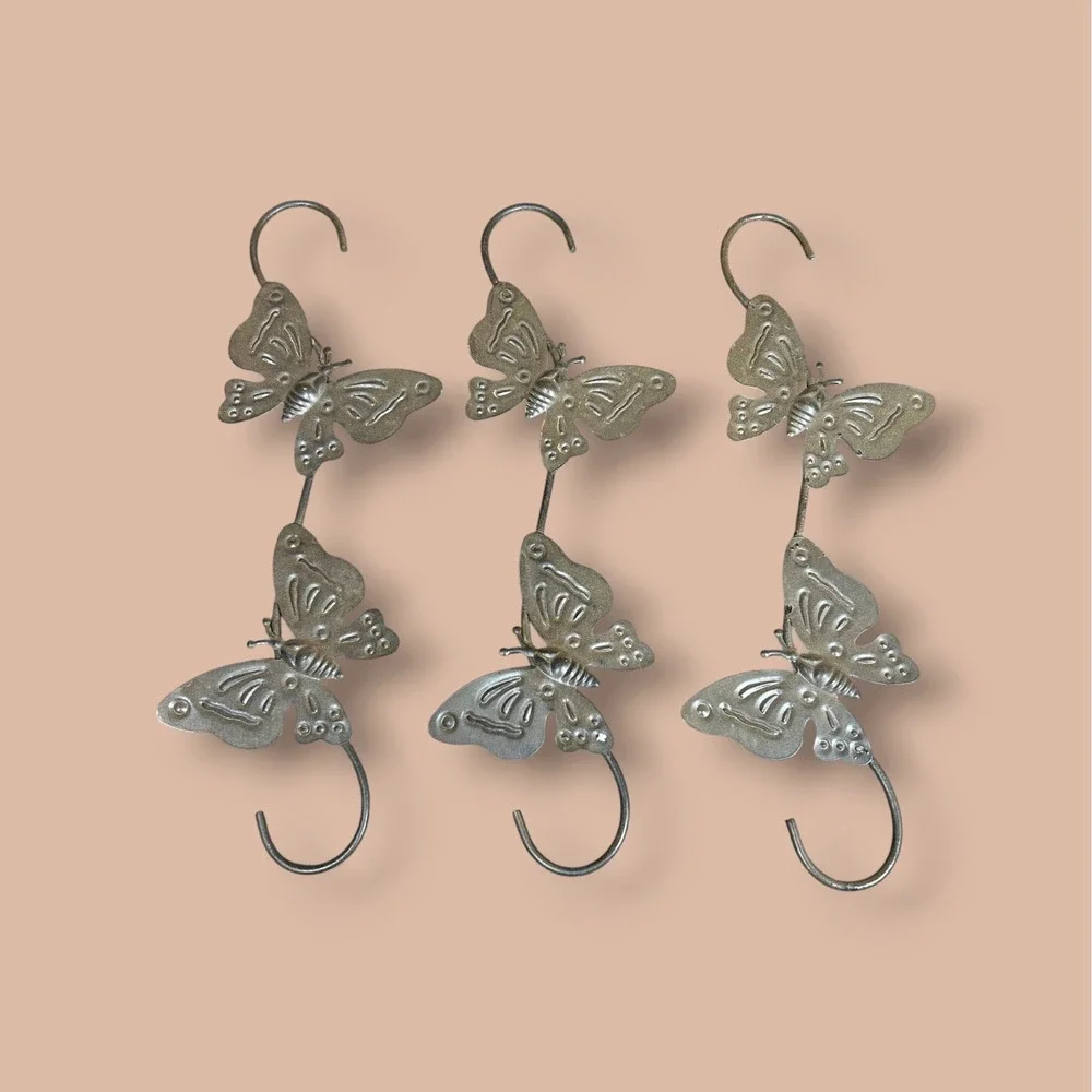 Rustic Brown Metal Butterfly Hooks Set of 3 Garden Plant Birdhouse Hanger 15.5